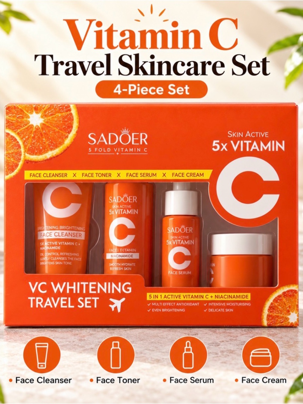 Sadoer Vitamin C VC Whitening Travel Skincare Set - Orange